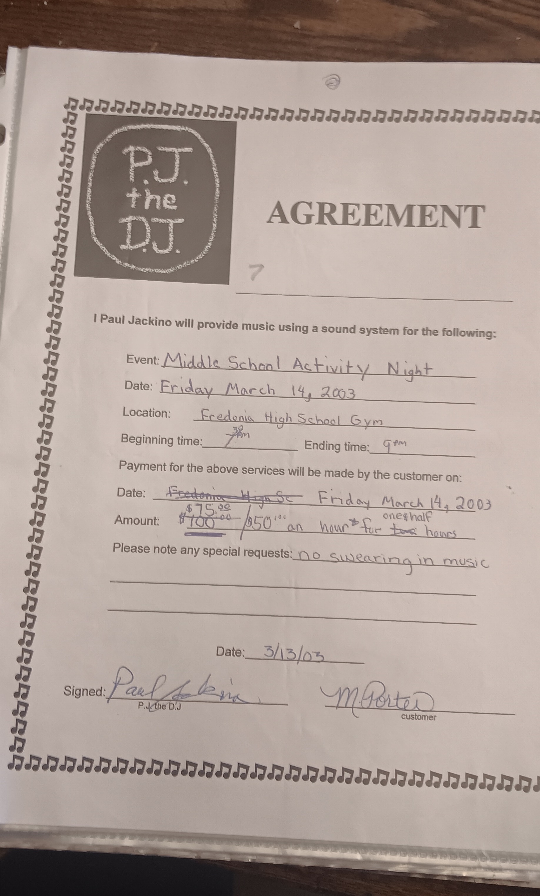 Early contract agreement example 1